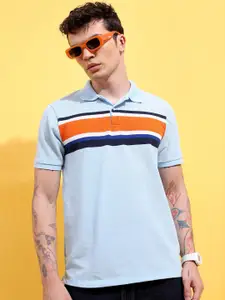 HIGHLANDER Blue & Orange Coloured Colourblocked Polo Collar Slim Fit T-Shirt