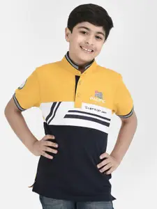 Crimsoune Club Boys Colourblocked Mandarin Collar Cotton T-Shirt