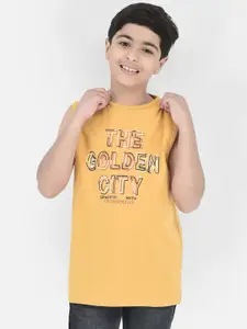 Crimsoune Club Boys Typography Printed Sleeveless Pure Cotton T-shirt