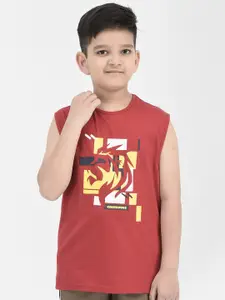 Crimsoune Club Boys Graphic Printed Sleeveless Pure Cotton T-Shirt