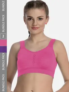 FIMS Pack Of 2 Seamless Non-Wired Non-Padded High-Support Dry-Fit Work-Out Bra