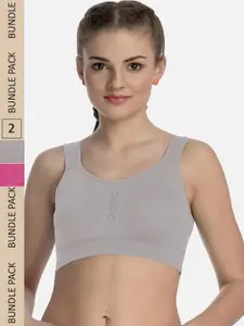 FIMS Pack Of 2 Seamless Non-Wired Non-Padded High-Support Dry-Fit Work-Out Bra