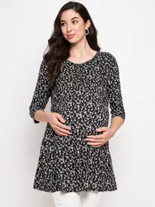 Hypernation Floral Printed Cinched Waist Longline Maternity Top
