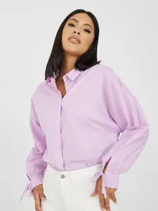 Styli Spread Collar Cuff Tie-Up Pure Cotton Casual Shirt