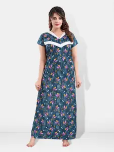 Be You Floral Printed Maternity Satin Maxi Nightdress