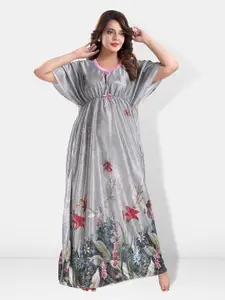 Be You Floral Printed V-Neck Satin Maxi Nightdress