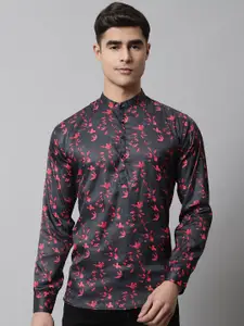 Majestic Man Floral Printed Mandarin Collar Kurta