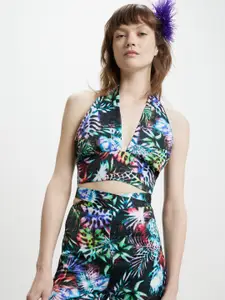 CALLIOPE Tropical Print Styled Back Crop Top