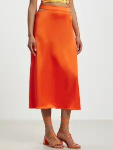 CALLIOPE Women Cut-Outs Satin A-Line Midi Skirt