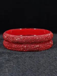 NMII Set Of 2 Glass Stones-Studded Glitter Bangles