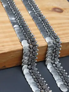 Ozanoo Silver-Plated Oxidised Textured Anklets
