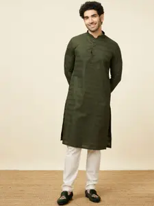 Manyavar Men Striped Straight Cotton Kurta With Pyjamas