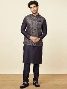 Manyavar Men Straight Kurta With Pyjamas And Woven Design Nehru jacket