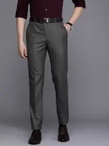 Raymond Men Checked Flat-Front Slim Fit Formal Trousers
