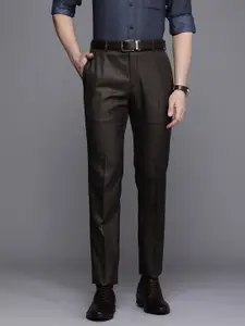 Raymond Men Textured Self Design Flat-Front Slim Fit Formal Trousers