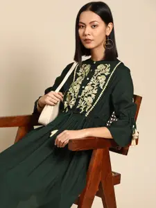 all about you Embroidered Bell Sleeves A-Line Kurta