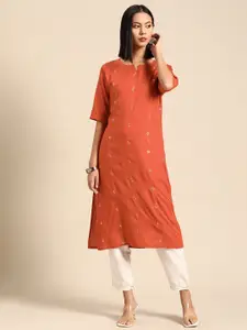 all about you Embroidered Sequin Detail Straight Kurta