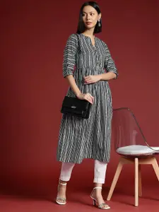 all about you Striped Roll-Up Sleeves A-Line Kurta