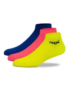 HRX by Hrithik Roshan Men Pack of 3 Navy Blue And Yellow Ankle Length Sports Socks