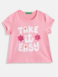 United Colors of Benetton Girls Typography Printed T-shirt with Glittery Effect
