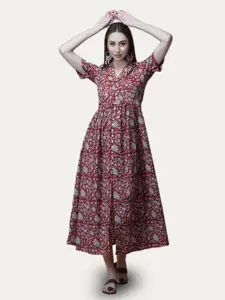 GULAB CHAND TRENDS Floral Printed Cotton A-Line Ethnic Dress