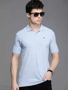 Louis Philippe Jeans Men Printed Polo Collar Slim Fit Pure Cotton T-shirt