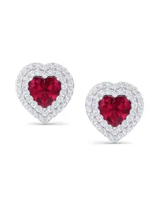 Inddus Jewels 925 Sterling Silver Heart Shaped Cubic Zirconia Studs Earrings