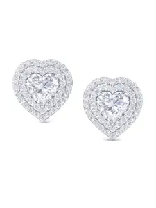 Inddus Jewels Rhodium-Plated Heart Shaped Studs Earrings