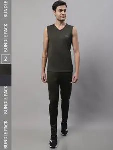MACK JONNEY JONNEY Pack Of 2 Dry Fit Sleeveless T-shirt With Track Pants Sports Co-Ords Set