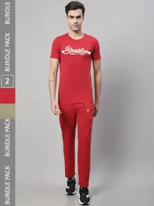 VIMAL JONNEY Pack of 2 Skin-Friendly Printed T-shirt & Track Pants Sports Co-Ords Set