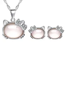 MYKI Silver Plated Adorable Kitty Cat Pendant Set