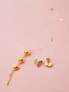 MYKI Rose-Gold Plated Layered Butterfly Necklace Set