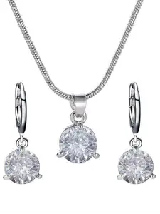 MYKI Silver-Plated CZ-Studded Pendant With Earrings