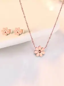 MYKI Rose Gold-Plated Flower Pendant With Earrings