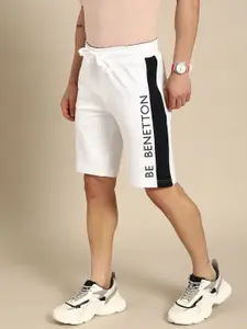 United Colors of Benetton Men Monochrome Brand Logo Printed Pure Cotton Shorts