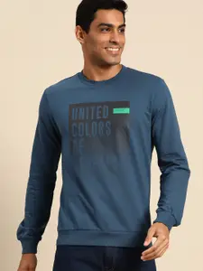 United Colors of Benetton Men Teal Printed Sweatshirt