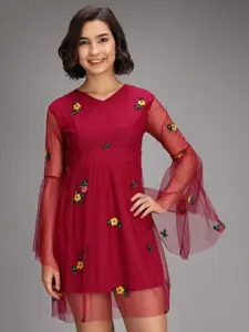 BAESD Floral Embroidered Bell Sleeves Empire Dress