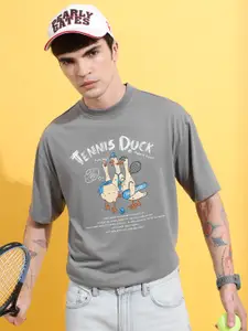 HIGHLANDER Grey Graphic Printed Oversized T-shirt