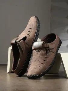 Azzaro Black Men Perforations Comfort Sandals With Laser Cuts