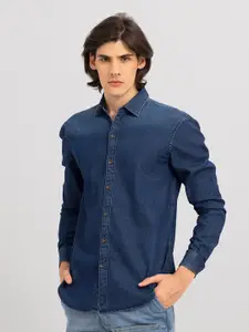 Snitch Blue Slim Fit Faded Cotton Casual Shirt