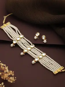 Jazz and Sizzle Gold-Plated Kundan-Studded & Beaded Necklace & Earrings