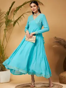 Shae by SASSAFRAS Blue Gotta Patti Detail Anarkali Maxi Dress