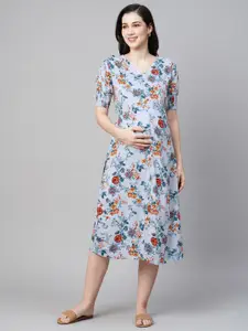MomToBe Floral Print Maternity & Feeding A-Line Midi Sustainable Dress