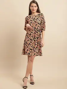 Just Wow Floral Printed Crepe A-Line Dress