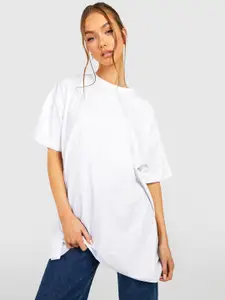 Boohoo Women Oversized Drop-Shoulder Sleeves Pure Cotton T-shirt