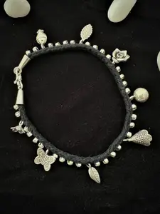Arte Jewels 925 Oxidised Silver Thread Charms Anklet