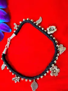 Arte Jewels 92.5 Silver Floral Charms Anklet