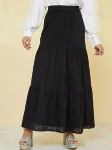 Styli Schiffli Pure Cotton Tiered Maxi Skirt