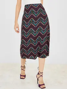Styli Tribal Printed A Line Midi Length Skirt