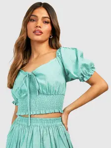 Boohoo Sweetheart Neck Smocked Detail Crop Top with A-Line Skirt